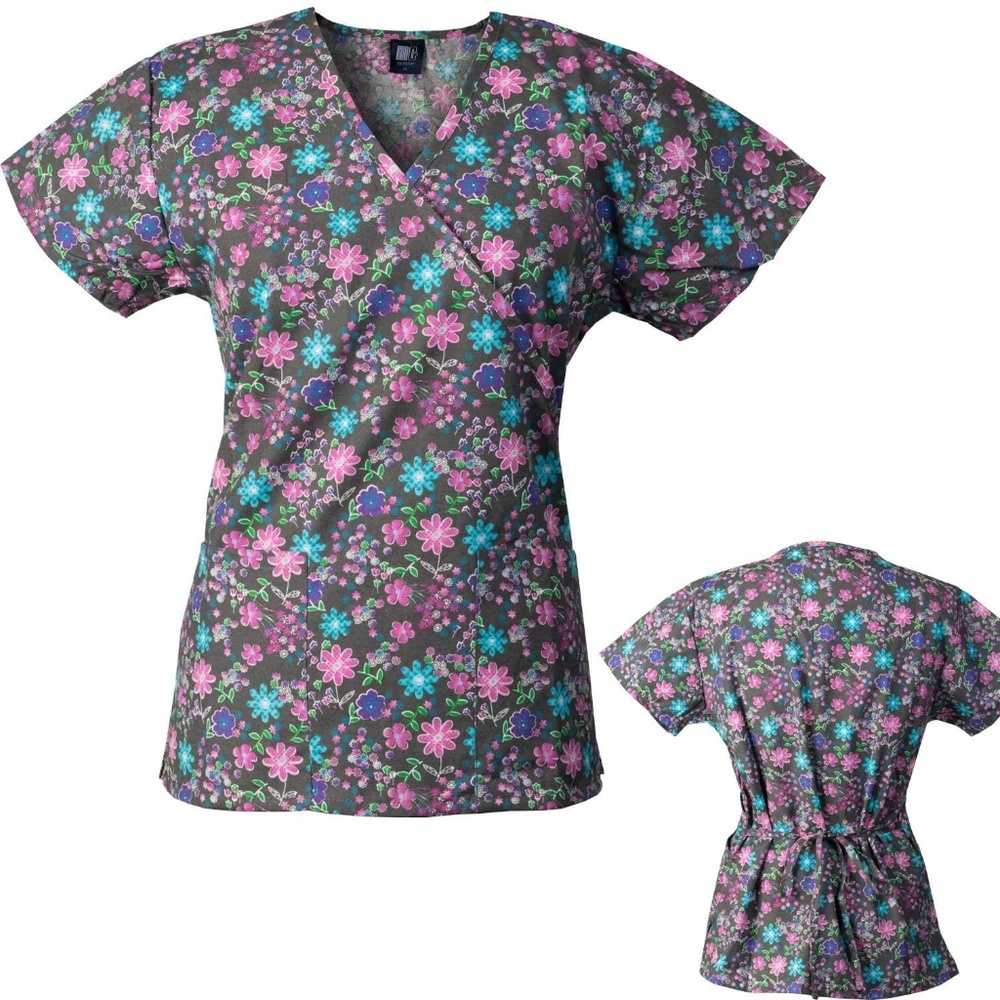 Medgear Black Flora Dora Scrub Top